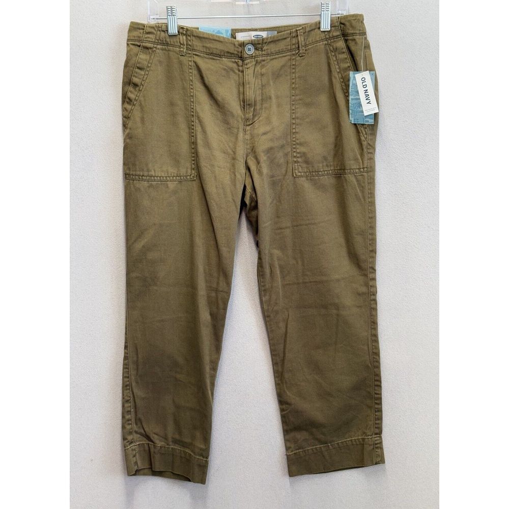 Old Navy Women's Size 8 Straight Cropped Mid Rise Stretchy Green‎ Pants NWT